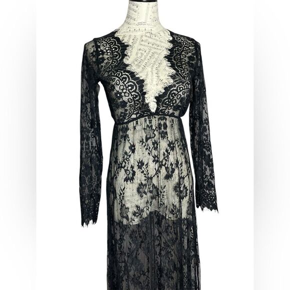Yomoko Lace Dress Black Maxi M - Picture 3 of 8
